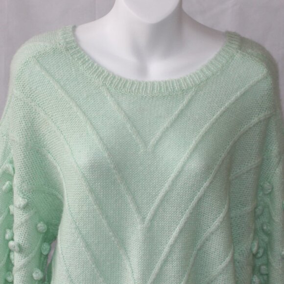 Fever Chevron-Striped Popcorn-Textured Wool Blend Green Sweater Women's Small - Picture 3 of 10